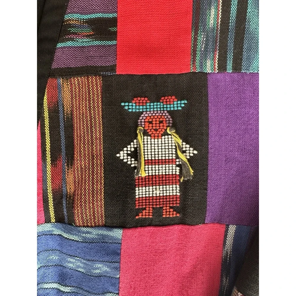 Vtg Big Jaguar Open‎ Jacket Guatemala Ikat Patchwork 3D Vaquero & Cowgirl Size M